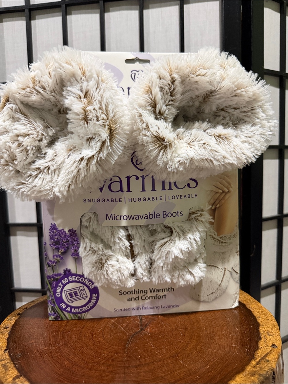 Warmies™ Cream Plush Microwavable Boots - Soothing Lavender Comfort